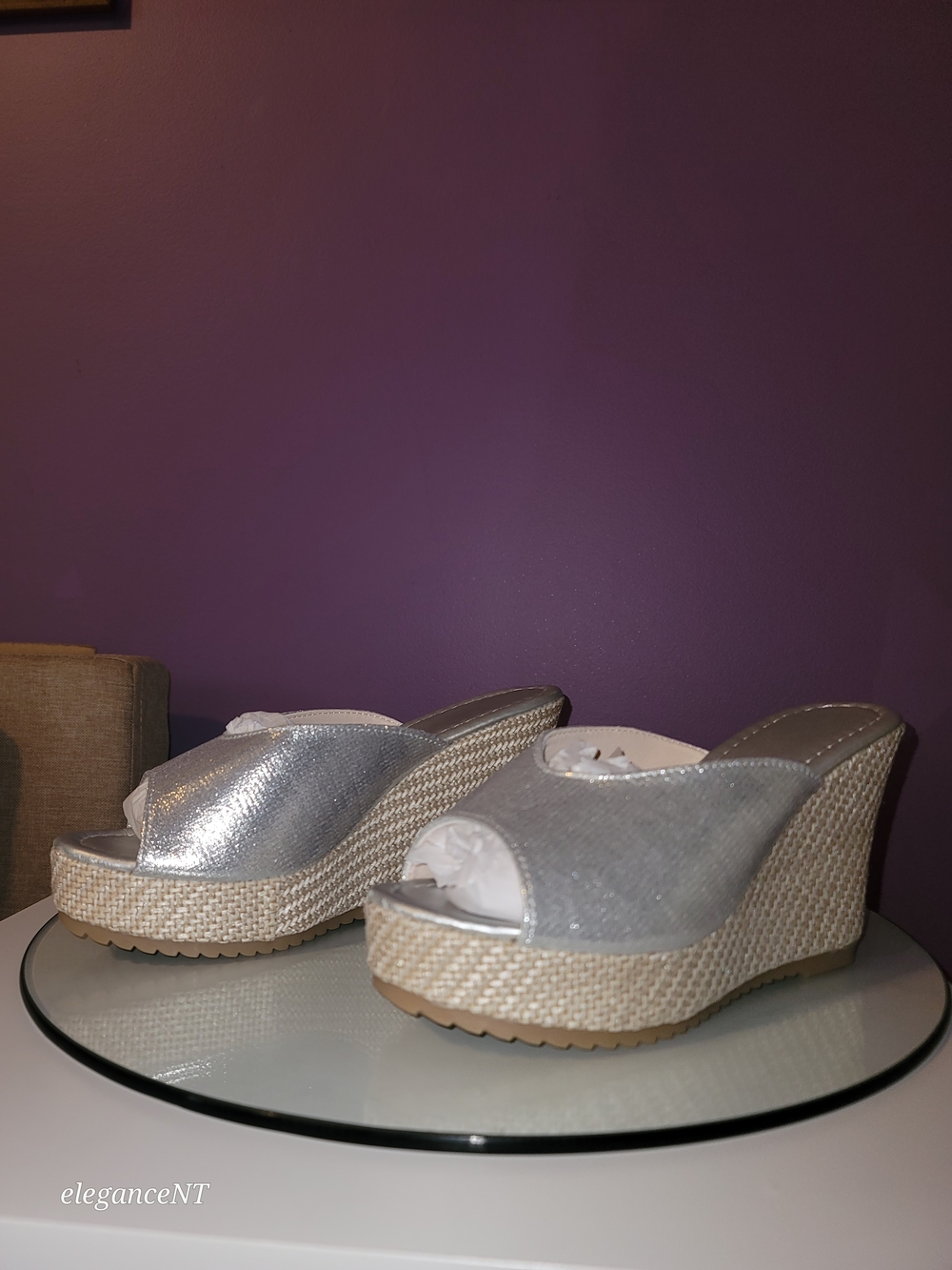 Silver Wedge Slide Sandals  Metallic Espadrille Wedges Sz: 8.5 (39) NWOT - Picture 3 of 9